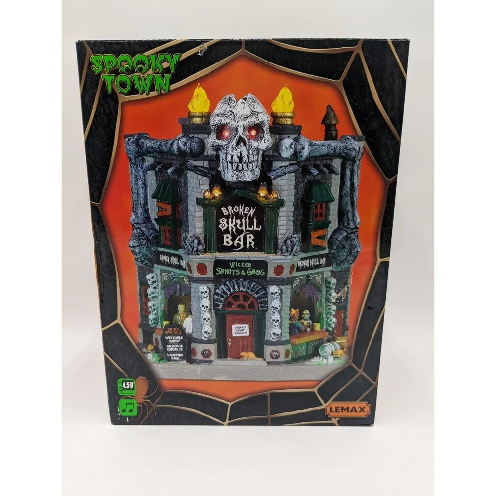 Lemax Spooky Town BROKEN SKULL BAR Halloween Skeleton Bones Lights & Sound